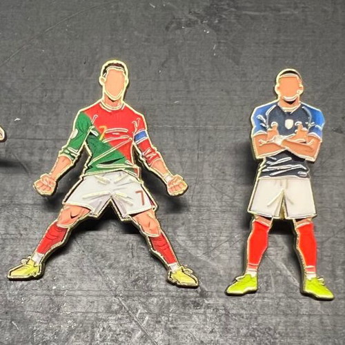 Pins with World Cup stars Messi Ronaldo Mbappe Neymar, new, pack of 4