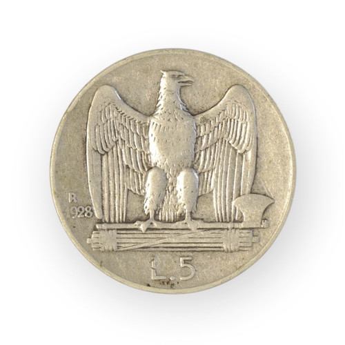 Italy 5 lire 1928 used silver coin