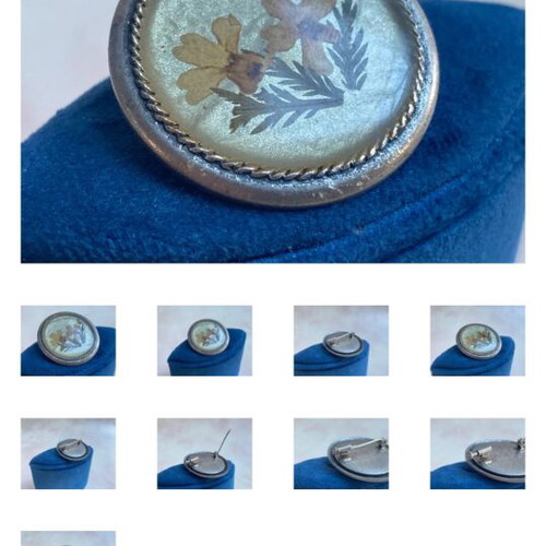 Vintage oval brooch with pressed dried flowers like new