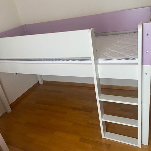 Entos bunk bed like new, solid wood, white and lilac, mattress 0.90x2.00
