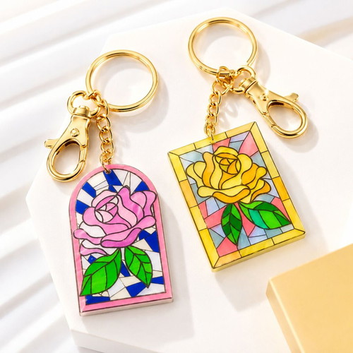 Beauty & The Beast Handmade Stained Glass Effect Keychain