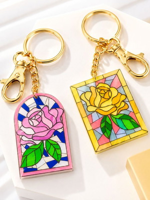 Beauty & The Beast Handmade Stained Glass Effect Keychain