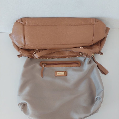Nicoli leather women's handbag used, beige, large size