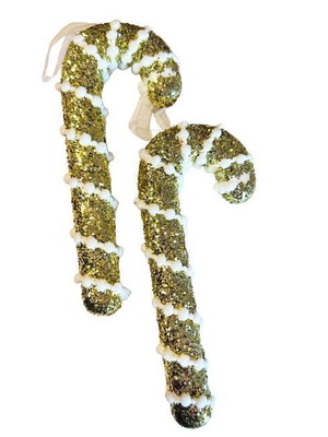 Decorative hanging gold candy canes set of 2, 17cm new