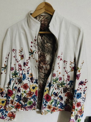 Leather jacket reversible double-sided, new, medium, white and multicolor