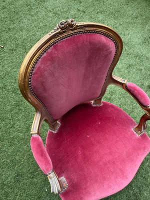 Luis Kenz chairs used, solid walnut frame, fabric with minor stains