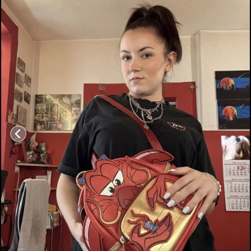Disney Mushu Bag and Wallet set like new, red backpack