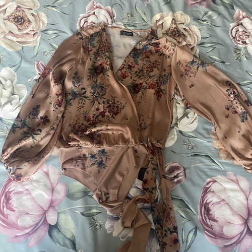 Zara satin bodysuit shirt, multicolor