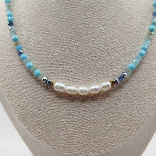 Handmade necklace with crystal, pearl, hematite and stainless steel, new