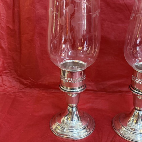 English silver candlesticks with glass, like new
