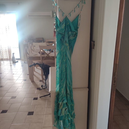 Angelo Marani silk dress used, turquoise, size small