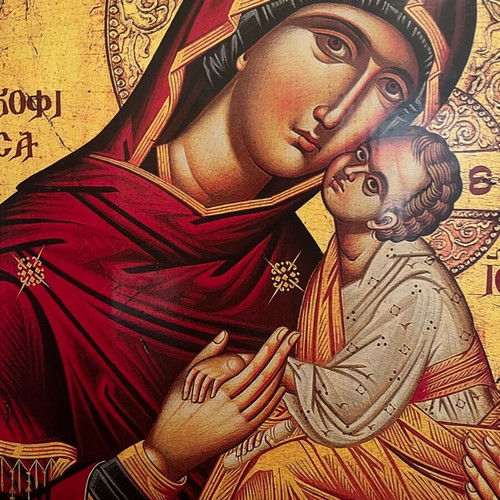 Byzantine icon of Panagia Glykofilousa 35×24 with wooden easel like new