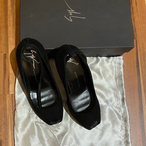 Giuseppe Zanotti black suede peep toe shoes with Swarovski crystals used, size 40