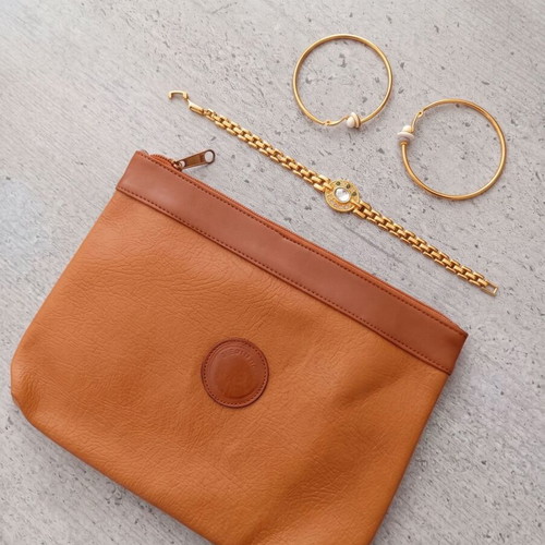 Vintage 1990 jewelry set with camel clutch bag