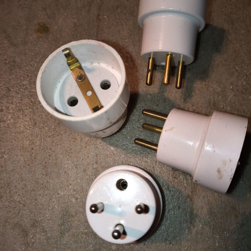Tripolar plug adapters used, set of four, Schuko