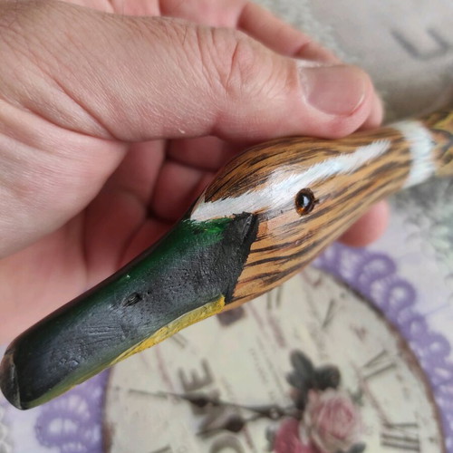 Vintage handmade wooden duck hairbrush used, 25cm, Made in Greece