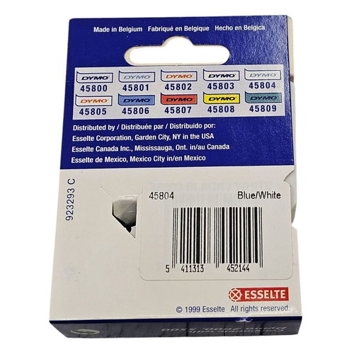 Label tape 19mm new, blue print on white background
