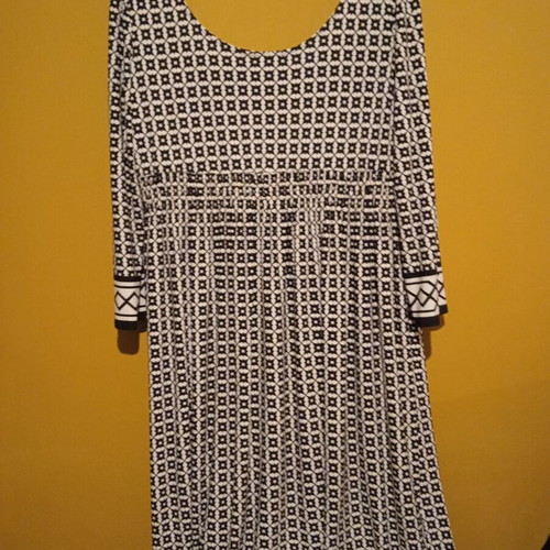 Next midi dress with elastic waist, black and white geometric pattern, UK 16 EUR 44