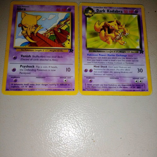 Abra and Dark Kadabra Pokemon cards used