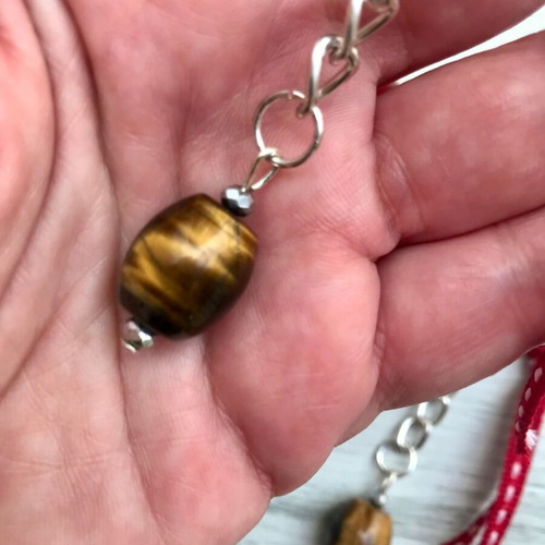 Set of 2 Tiger's Eye keychains new, silver ring
