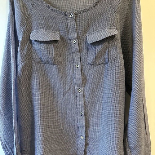 Zara Basic Micro-Gingham Shirt like new, grey and blue