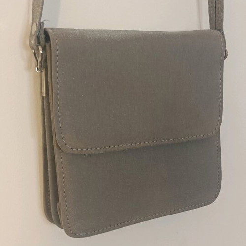 Grey silver crossbody bag like new, shiny metallic finish