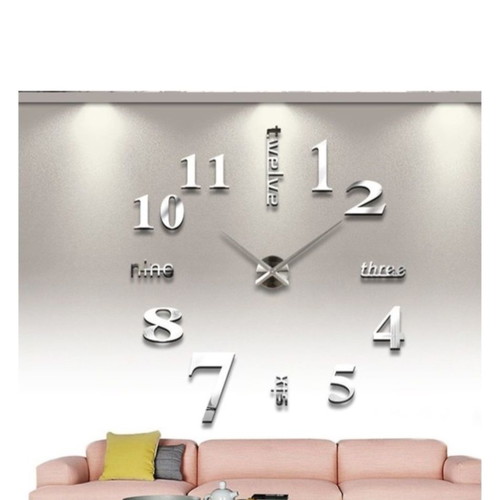 Large 3D modern wall clock silver plastic new
