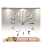 Large 3D modern wall clock silver plastic new