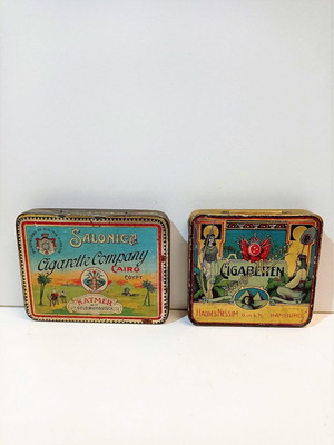 Метални хромолитографски кутии за цигари употребявани, две редки