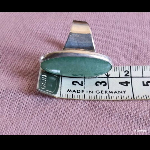 Handmade silver ring size 56 with natural green aventurine stone like new