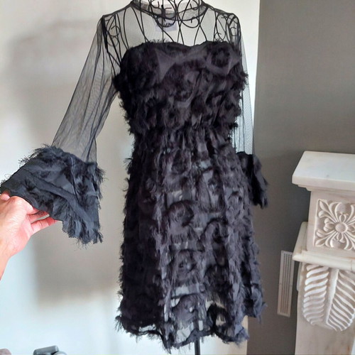 Timiami black cocktail evening dress with tulle transparencies small like new