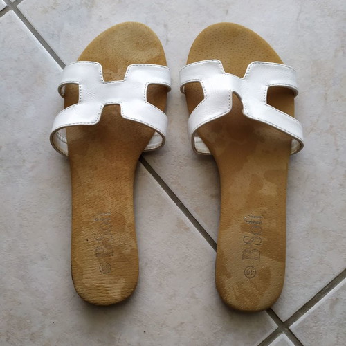 B-soft Leather Slippers White No 40