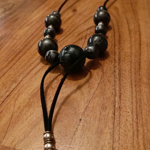Long handmade necklace with beads like new, black and gray