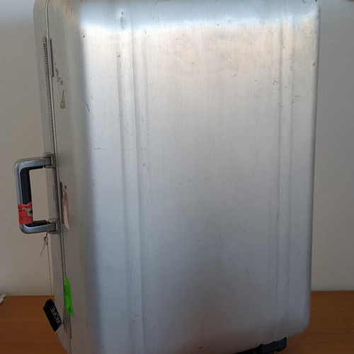 Zero Halliburton metal travel suitcases used, silver, pair