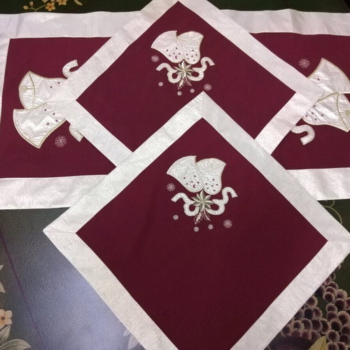 Silk embroidered Christmas table linens set of three like new