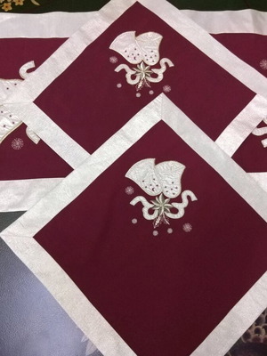 Silk embroidered Christmas table linens set of three like new