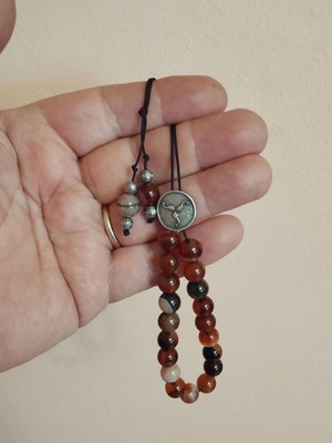 Komboloi with Orange-Red Agate Semi-Precious Stones new