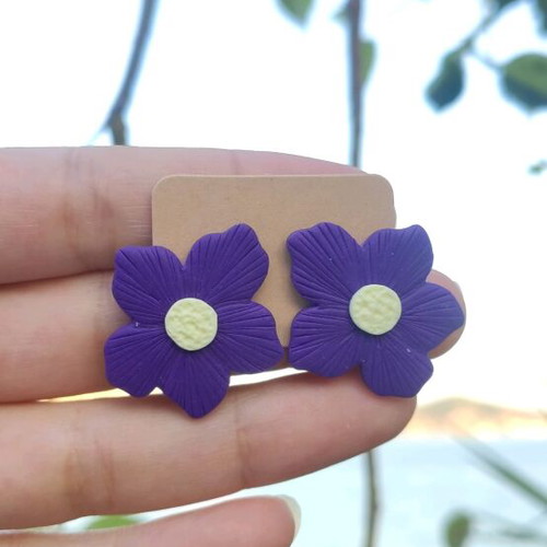 Earrings new purple polymer clay with steel pin