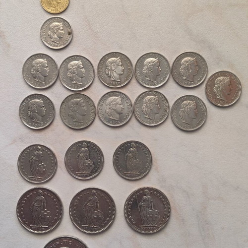 Swiss Francs coin collection like new, lot of 22