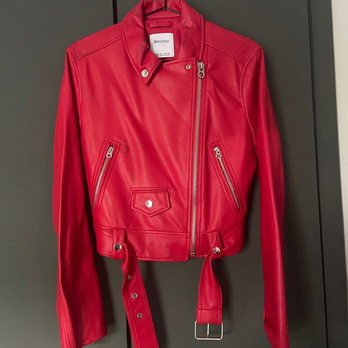 Bershka leather jacket used, red, size M