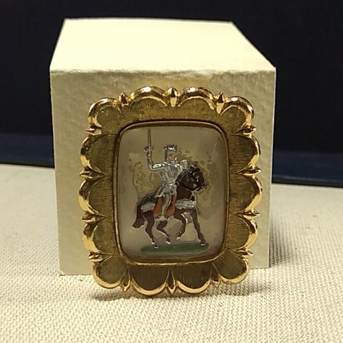 Vintage knight on horse brooch used