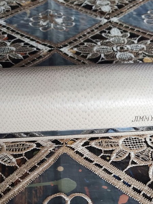 Jimmy Choo glasses case used, beige snake texture