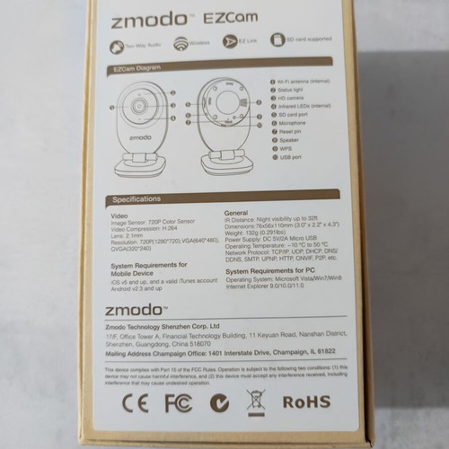 Zmodo EZCam 720p HD IP Wi-Fi Camera like new with audio