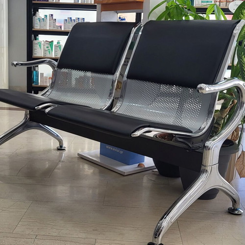 Waiting seat 2-seater like new, black PU and metal