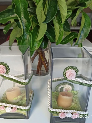 Glass candlesticks like new with decoration, set of 2