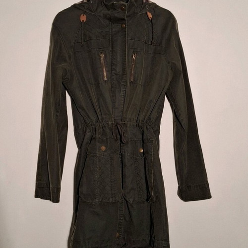 Khaki coat like new, leatherette and cotton