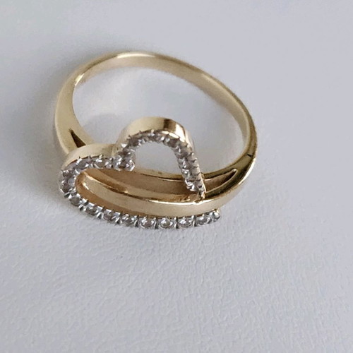 Gold ring 14 carat used, 585 gold with zircon, size 57 or 17