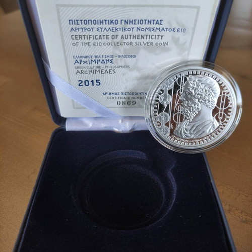 Silver collector coin Archimedes 10 euro 2015 new