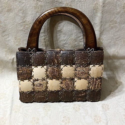 Handmade Boho Coconut Shell & Wood Bag