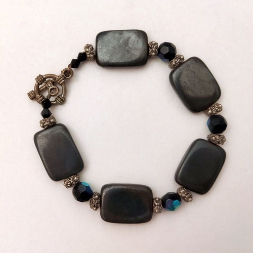 Vintage hematite bracelet with black and blue crystal beads used